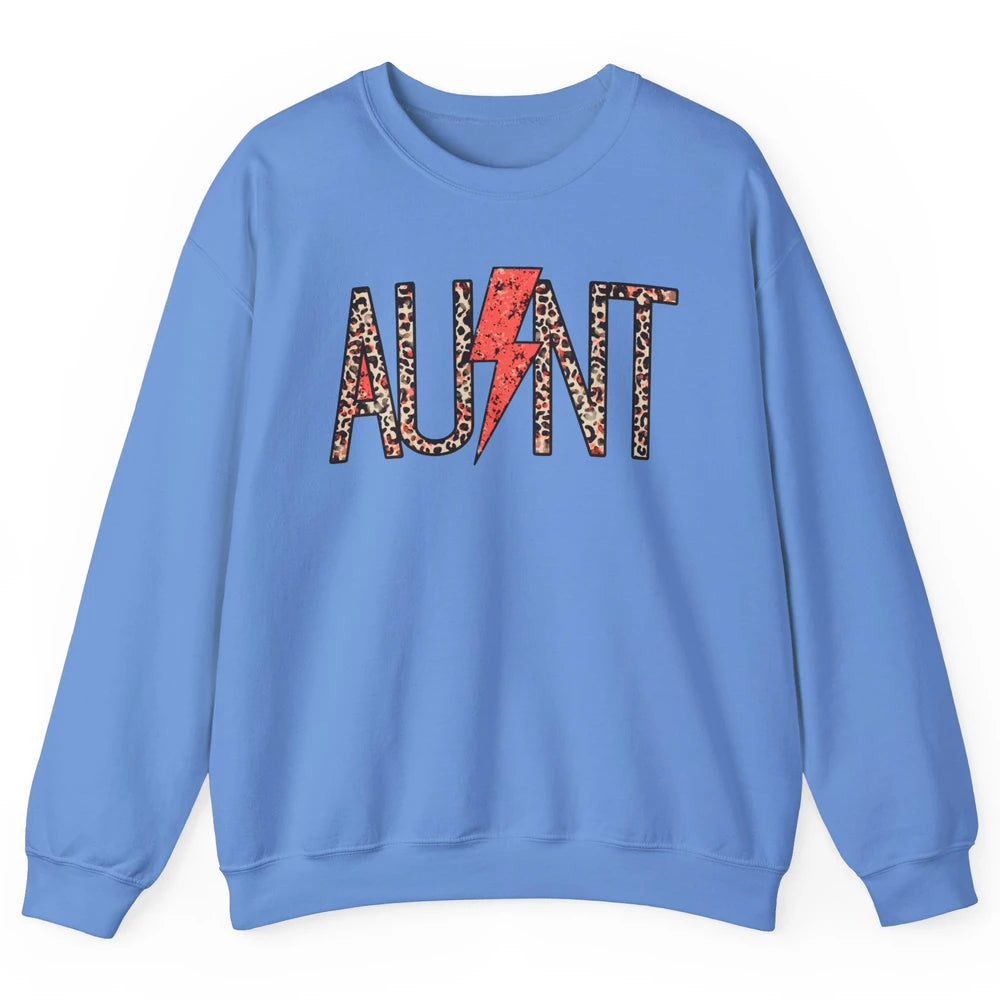 Retro Leopard Aunt Lightning Bolt Western Country Auntie Unisex Crewneck Sweatshirt