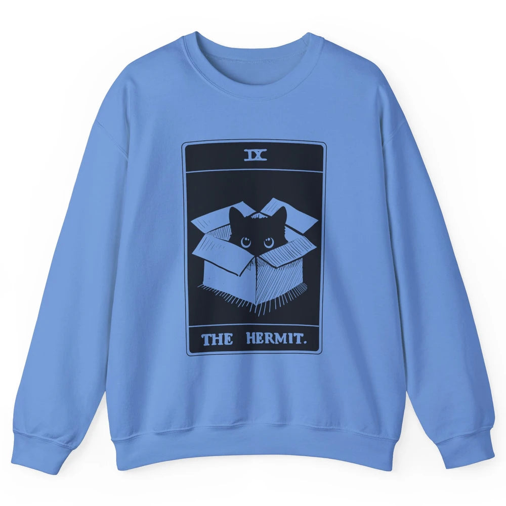 Retro Halloween Black Cat The Hermit Tarot Card Witchcraft Unisex Crewneck Sweatshirt