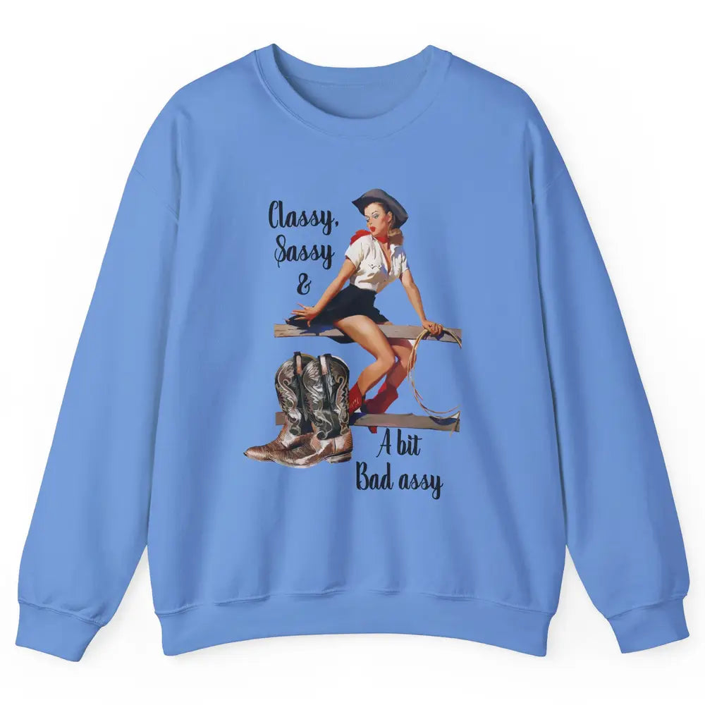 Retro Cowgirl Boots Classy Sassy Western Country Cowboy Gift Unisex Crewneck Sweatshirt