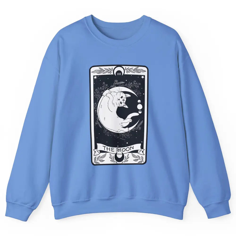 Retro Halloween Gothic Cat The Moon Tarot Card Witchcraft Unisex Crewneck Sweatshirt