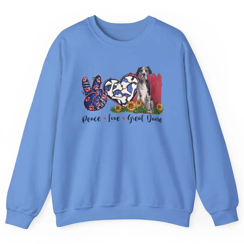 Peace Love Great Dane Sunflower Dog Mom Western Dog Mama Unisex Crewneck Sweatshirt