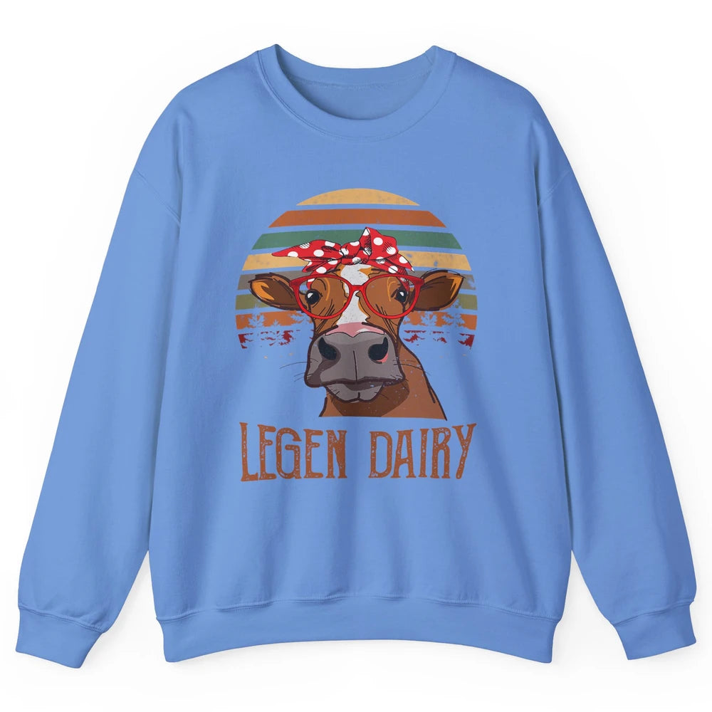 Retro Funny Highland Cow Legend Dairy Heifer Farm Animal Unisex Crewneck Sweatshirt