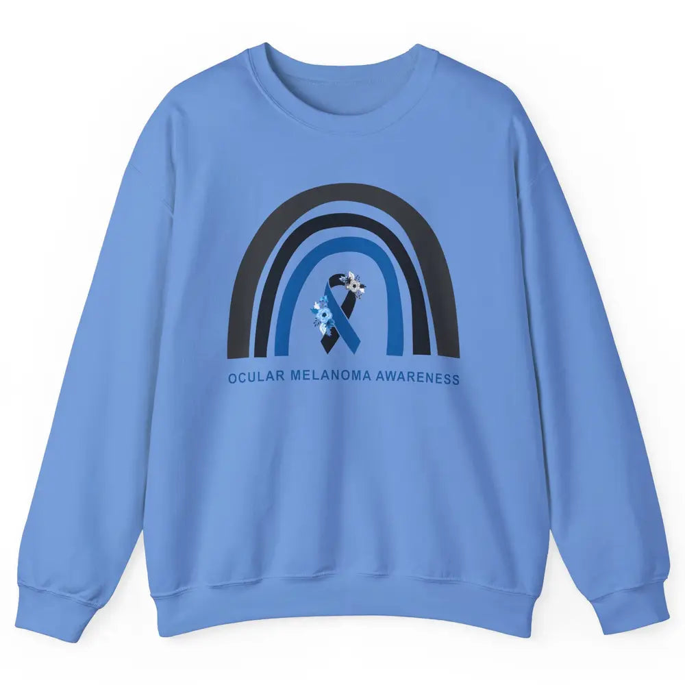 Ocular Melanoma Awareness Floral Black Blue Ribbon Rainbow Unisex Crewneck Sweatshirt
