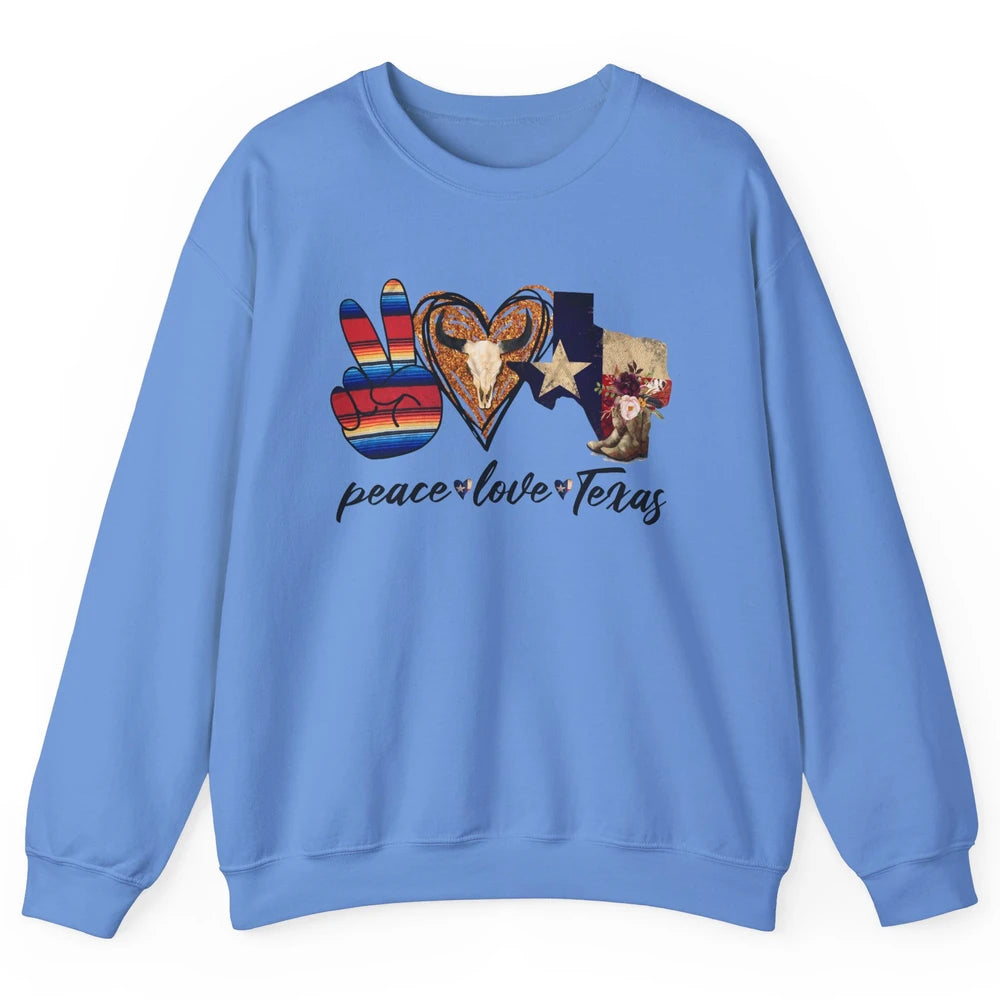 Retro Peace Love Texas Cowboy Boots Western Country Cowgirl Unisex Crewneck Sweatshirt