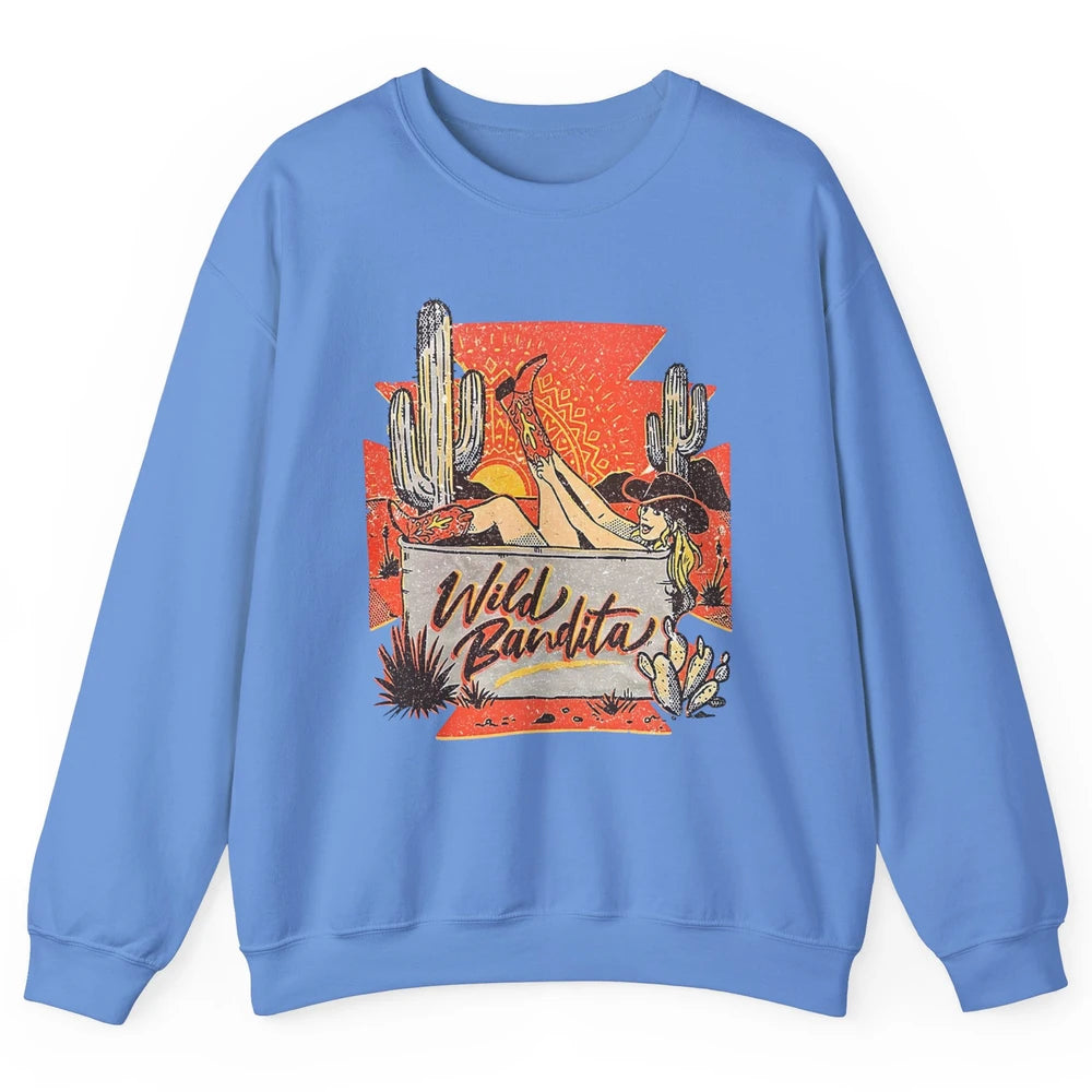 Retro Desert Cactus Cowgirl Wild Bandita Western Country Unisex Crewneck Sweatshirt