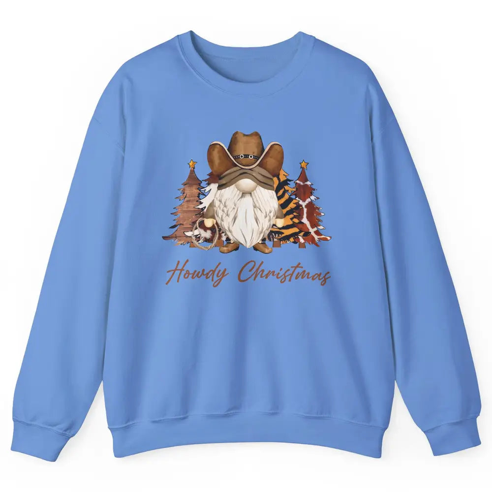 Retro Leopard Cowboy Gnome Howdy Christmas Western Holiday Unisex Crewneck Sweatshirt