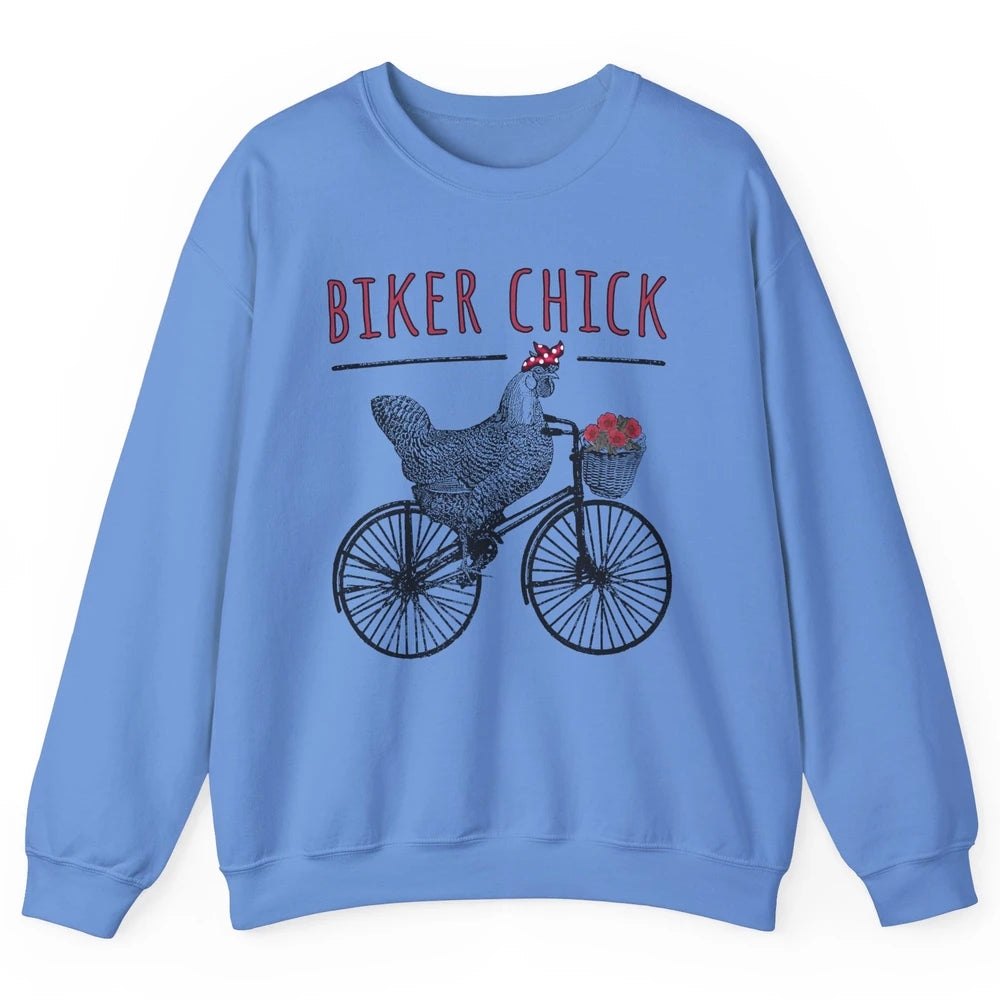 Biker Chick Funny Chicken Cycling Bicycle Women Biking Unisex Crewneck Sweatshirt