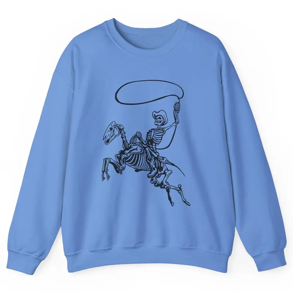 Retro Cowboy Skeleton Lassoing Western Country Horse Lovers Unisex Crewneck Sweatshirt