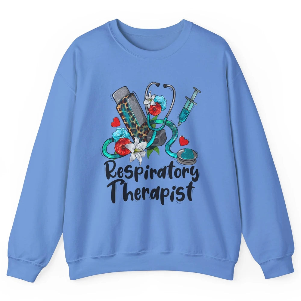 Respiratory Therapist Leopard Stethoscope Western Country RT Unisex Crewneck Sweatshirt