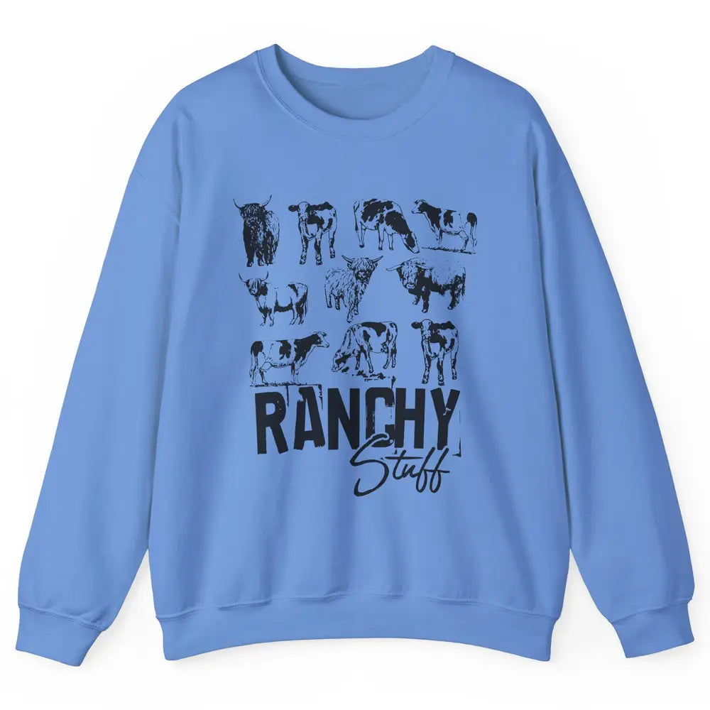 Retro Highland Cow Heifer Ranchy Stuff Western Country Gift Unisex Crewneck Sweatshirt
