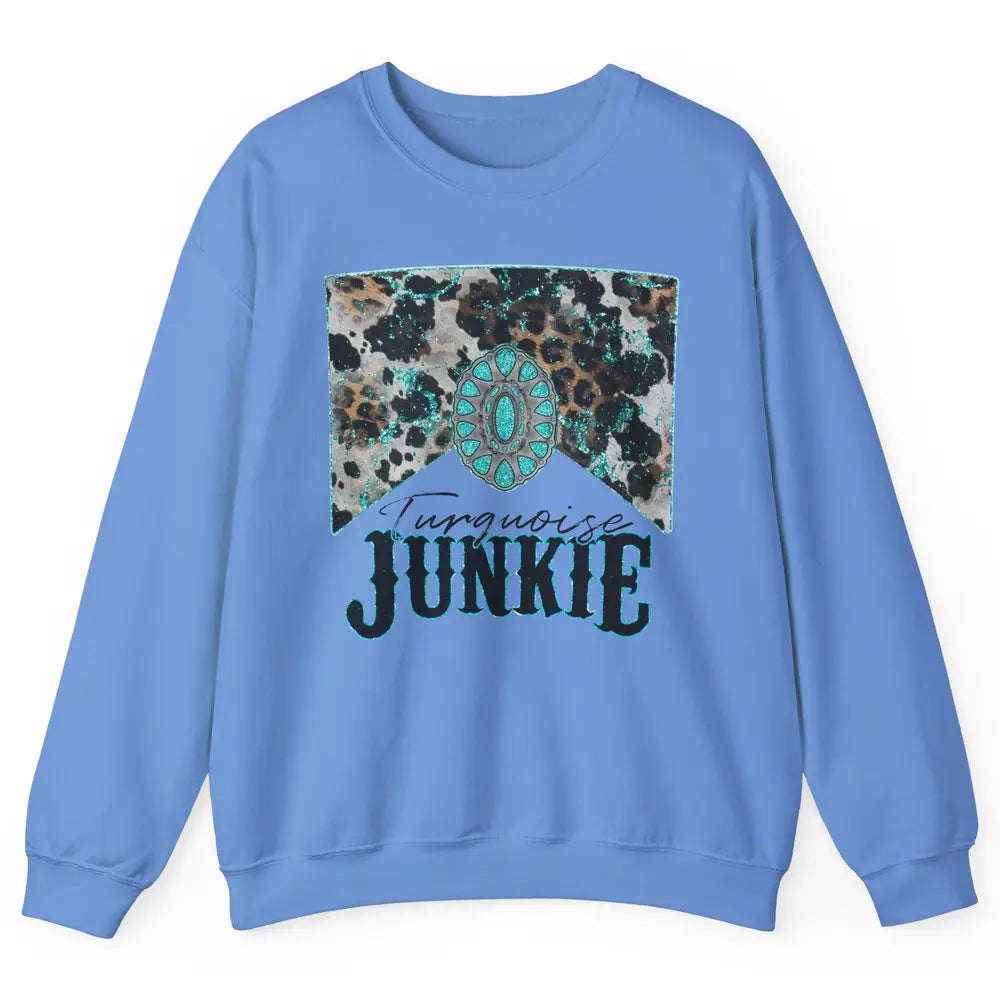 Retro Leopard Turquoise Junkie Gemstone Western Country Unisex Crewneck Sweatshirt