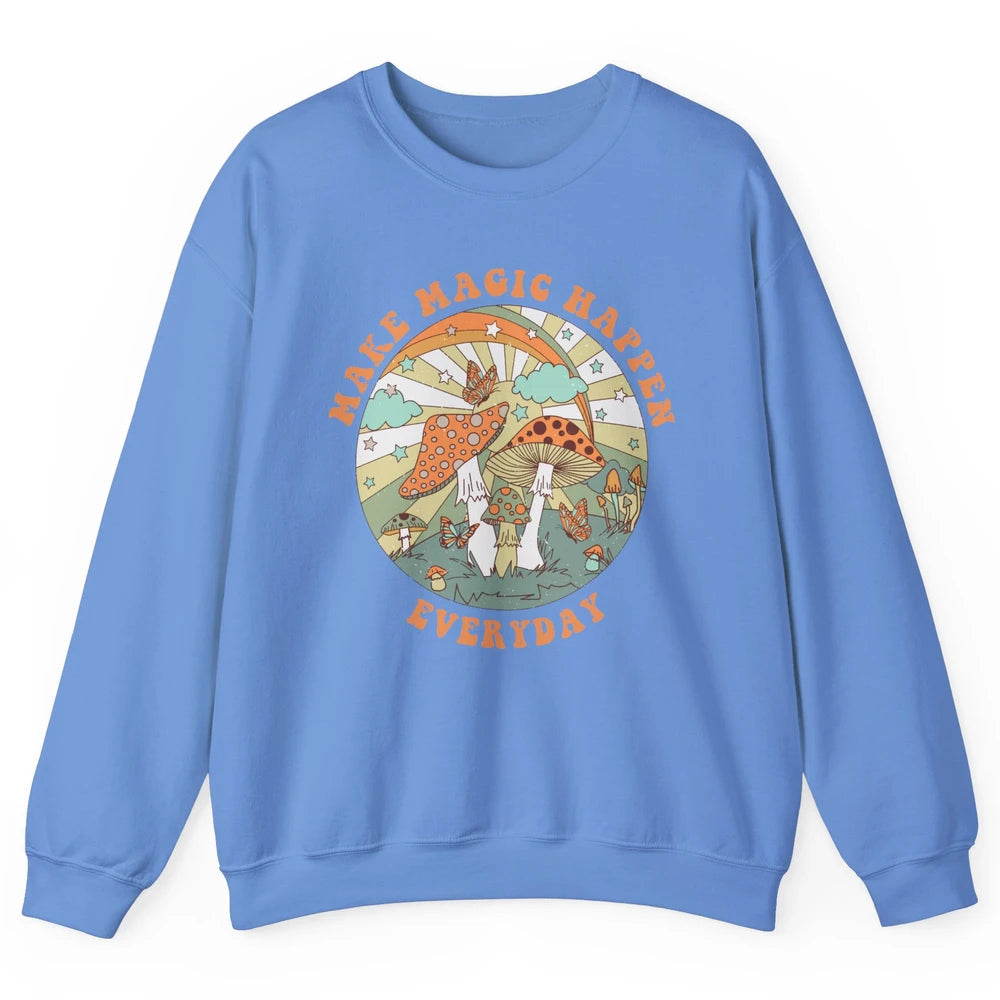 Retro Groovy Make Magic Happen Mushroom Hippie Botanical Unisex Crewneck Sweatshirt