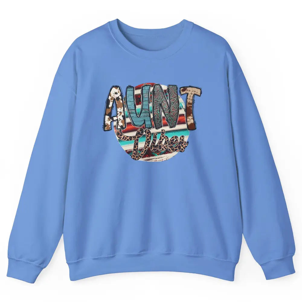 Retro Aunt Vibes Western Aunt Cowhide Leopard Auntie Gift Unisex Crewneck Sweatshirt