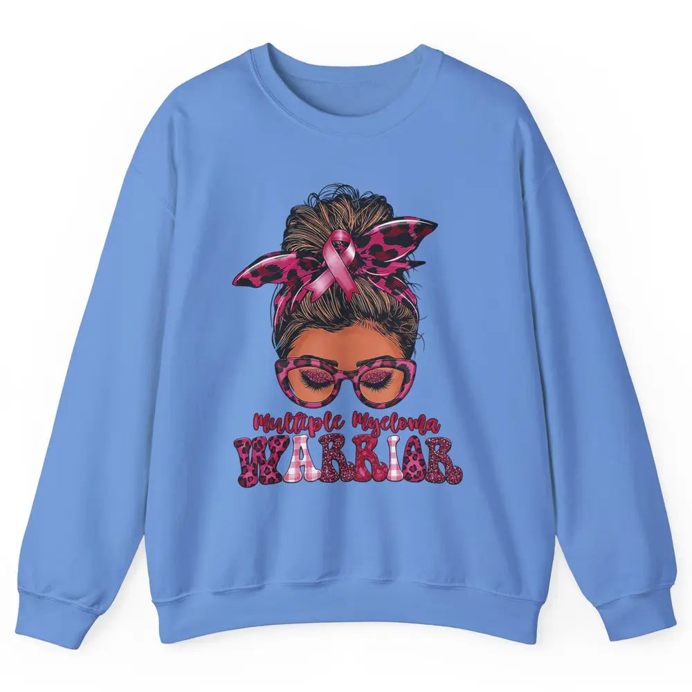 Multiple Myeloma Cancer Warrior Leopard Messy Hair Bun Woman Unisex Crewneck Sweatshirt
