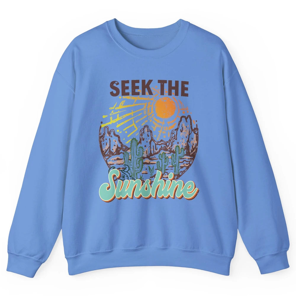 Retro Desert Cactus Seek The Sunshine Western Country Girls Unisex Crewneck Sweatshirt