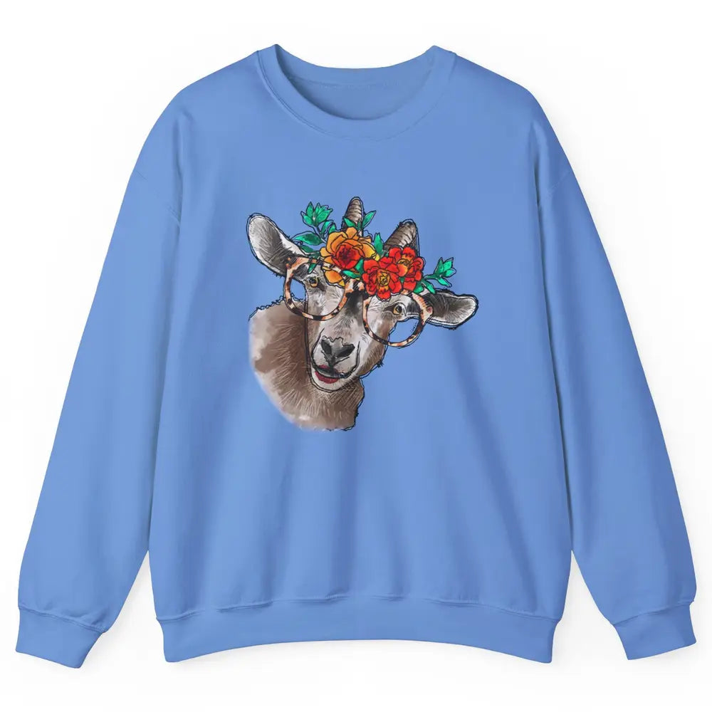 Retro Goat Glasses Flower Goat Girl Goat Lovers Gift Unisex Crewneck Sweatshirt