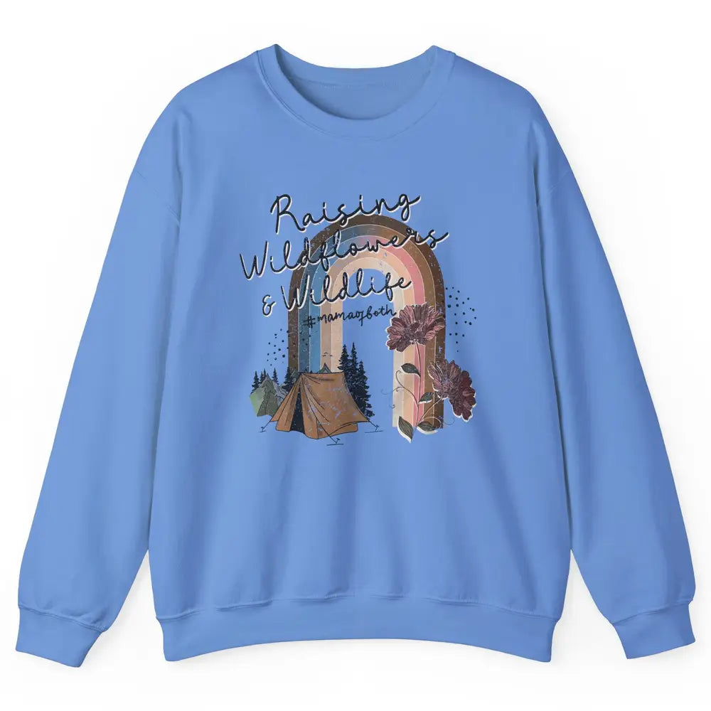 Raising Wildflowers & Wildlife Mama Of Both Retro Boho Mama Unisex Crewneck Sweatshirt