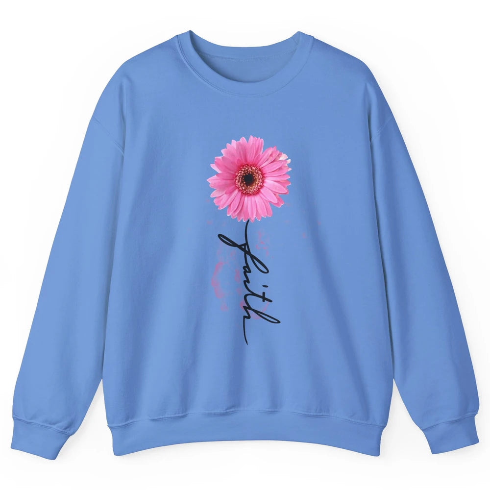 Pink Daisy Faith Cross Christian Religious God Lovers Gift Unisex Crewneck Sweatshirt
