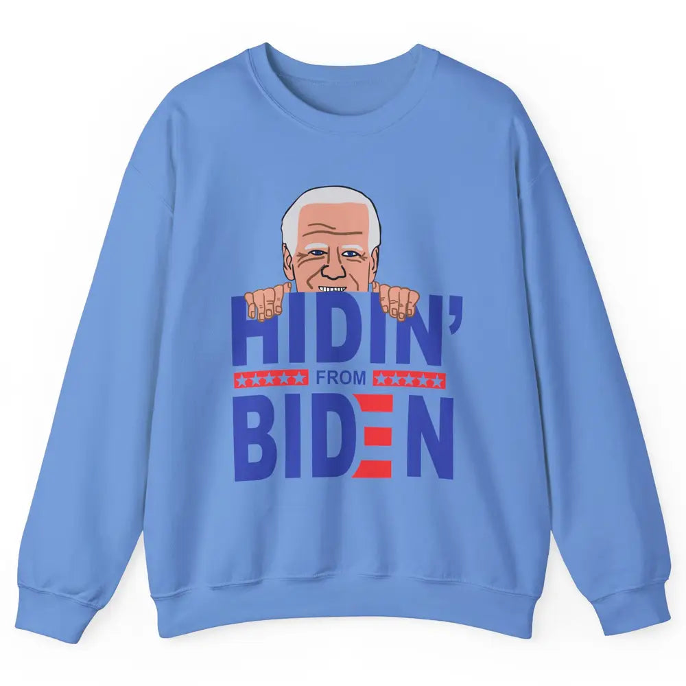 Retro Funny Joe Biden Hiding From Biden Anti Liberal US Flag Unisex Crewneck Sweatshirt