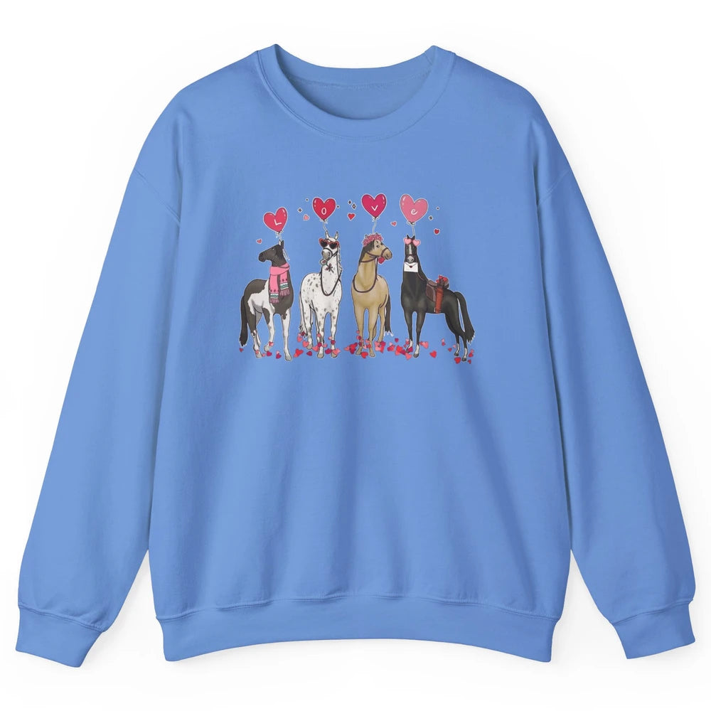 Cute Horse Valentine's Day Horses Cowgirl Rodeo Howdy Western Country Heart Love Balloon Unisex Crewneck Sweatshirt