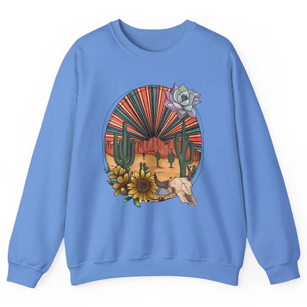Retro Desert Western Cowboy Boho Skull Cactus Country Cowboy Unisex Crewneck Sweatshirt