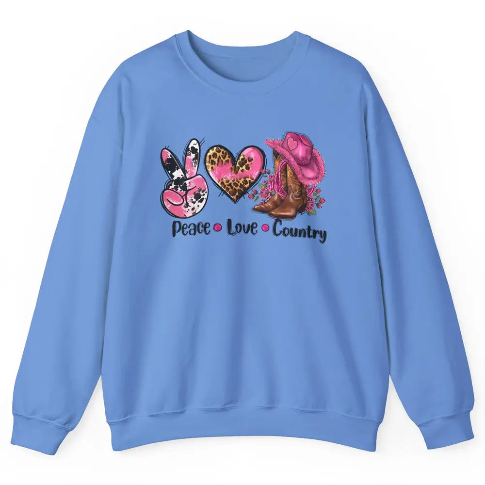 Retro Cowgirl Boots Hat Peace Love Country Western Country Unisex Crewneck Sweatshirt