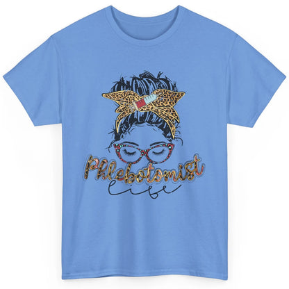 Retro Leopard Phlebotomist Life Messy Bun Mom Phlebotomy Classic Unisex T-Shirt