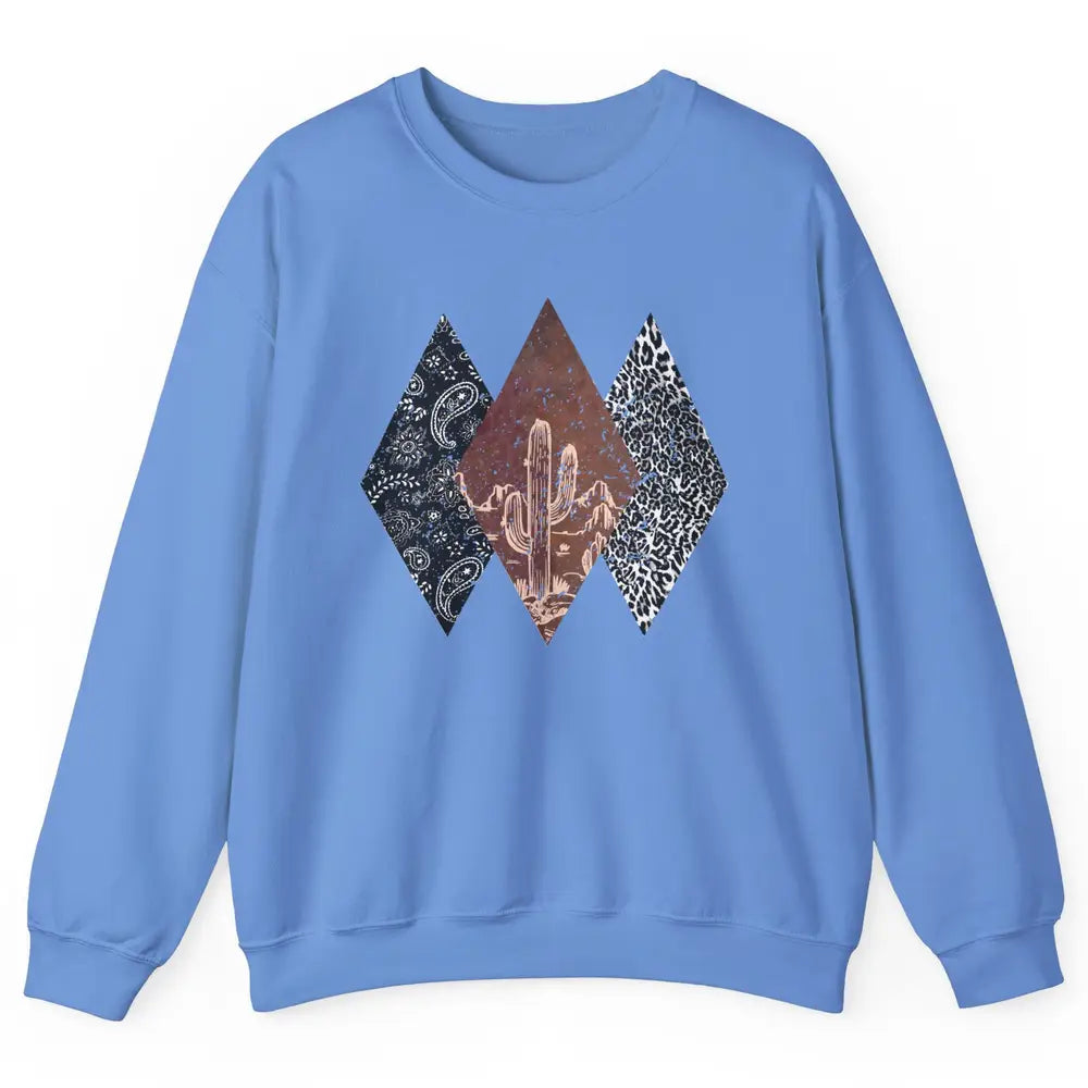 Retro Leopard Desert Cactus Sunset Western Country Cowgirl Unisex Crewneck Sweatshirt