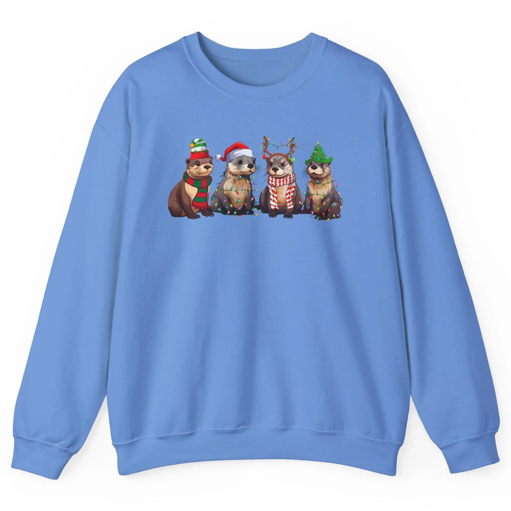 Otters Christmas Lights Sea Animal Christmas Otter Lovers Unisex Crewneck Sweatshirt