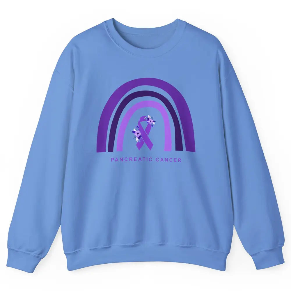 Pancreatic Cancer Awareness Floral Purple Ribbon Rainbow Unisex Crewneck Sweatshirt