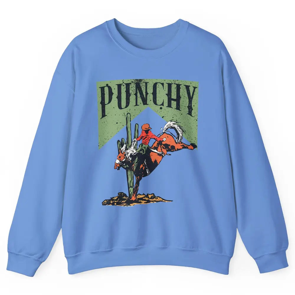Retro Cowboy Rodeo Punchy Bucking Horse Western Country Unisex Crewneck Sweatshirt