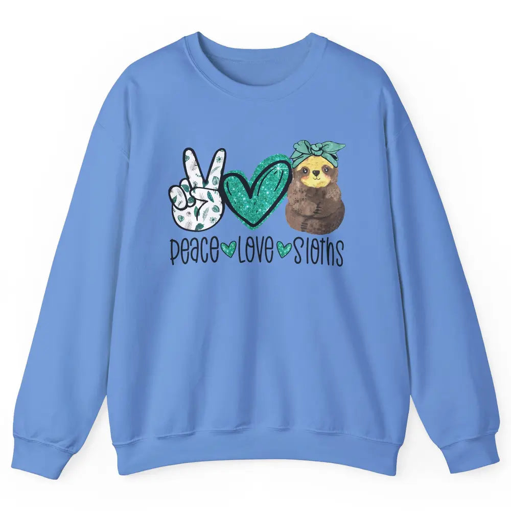 Peace Love Sloths Cute Baby Sloth With Bandana Sloth Lovers Unisex Crewneck Sweatshirt