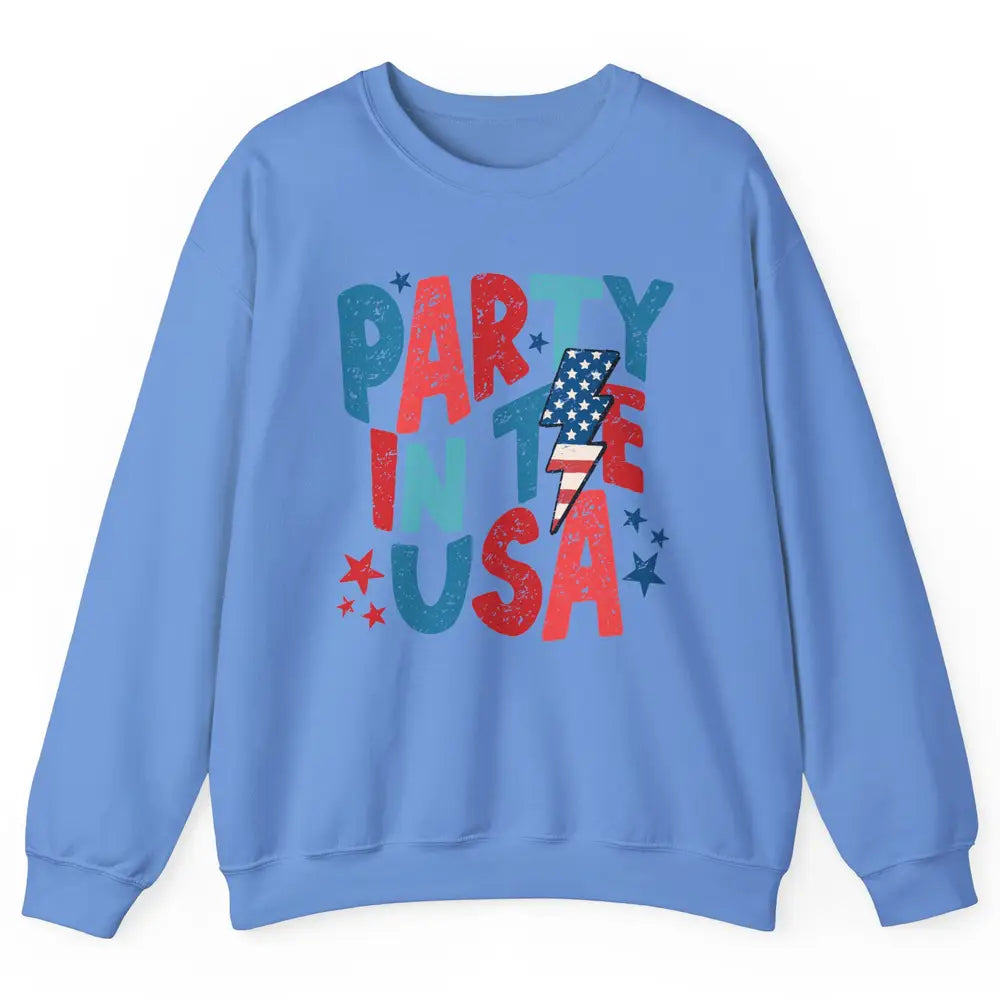 Party In The USA US Flag Lightning Bolt July 4th US Patriot Unisex Crewneck Sweatshirt