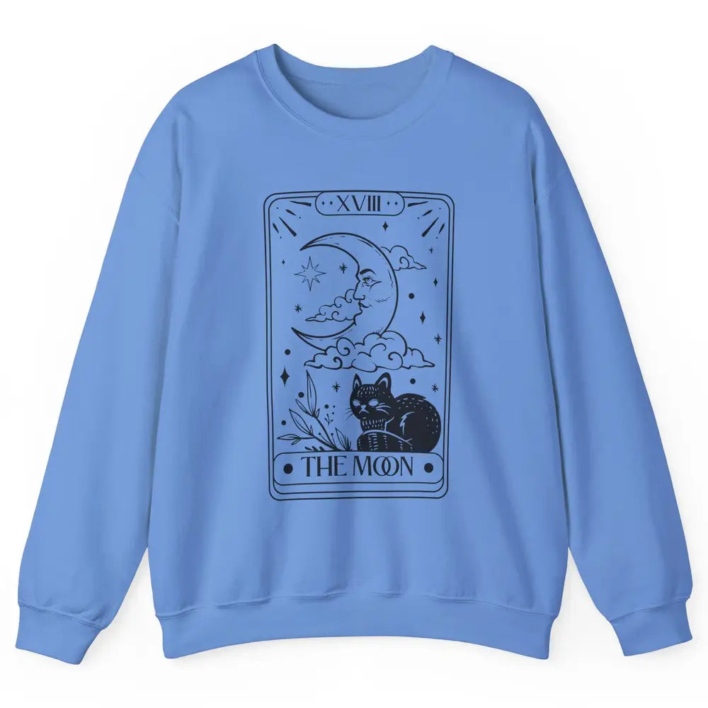 Retro Halloween Cat Witch The Moon Tarot Card Witchcraft Unisex Crewneck Sweatshirt