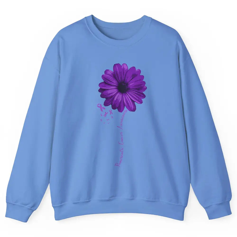 Pancreatic Cancer Awareness Purple Ribbon Daisy Flower Unisex Crewneck Sweatshirt