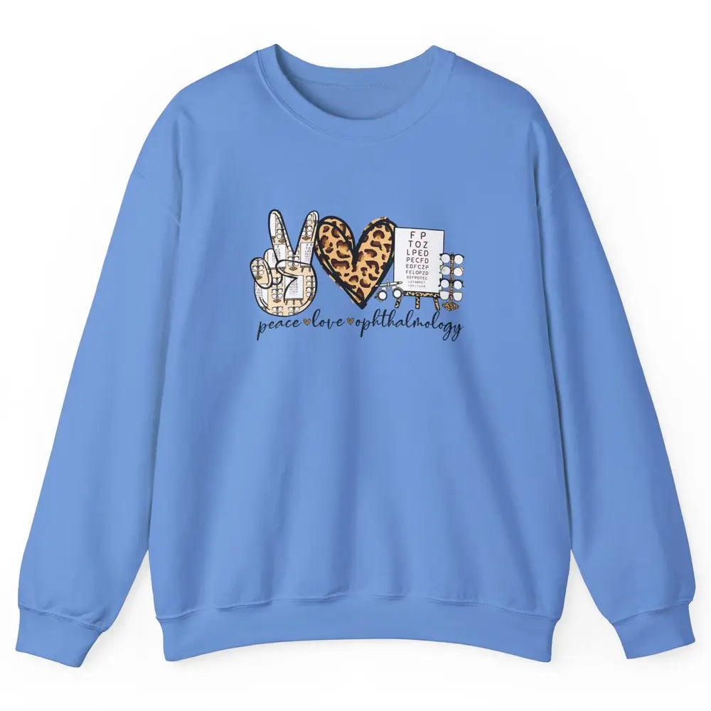Peace Love Ophthalmology Leopard Heart Optician Optometrist Unisex Crewneck Sweatshirt