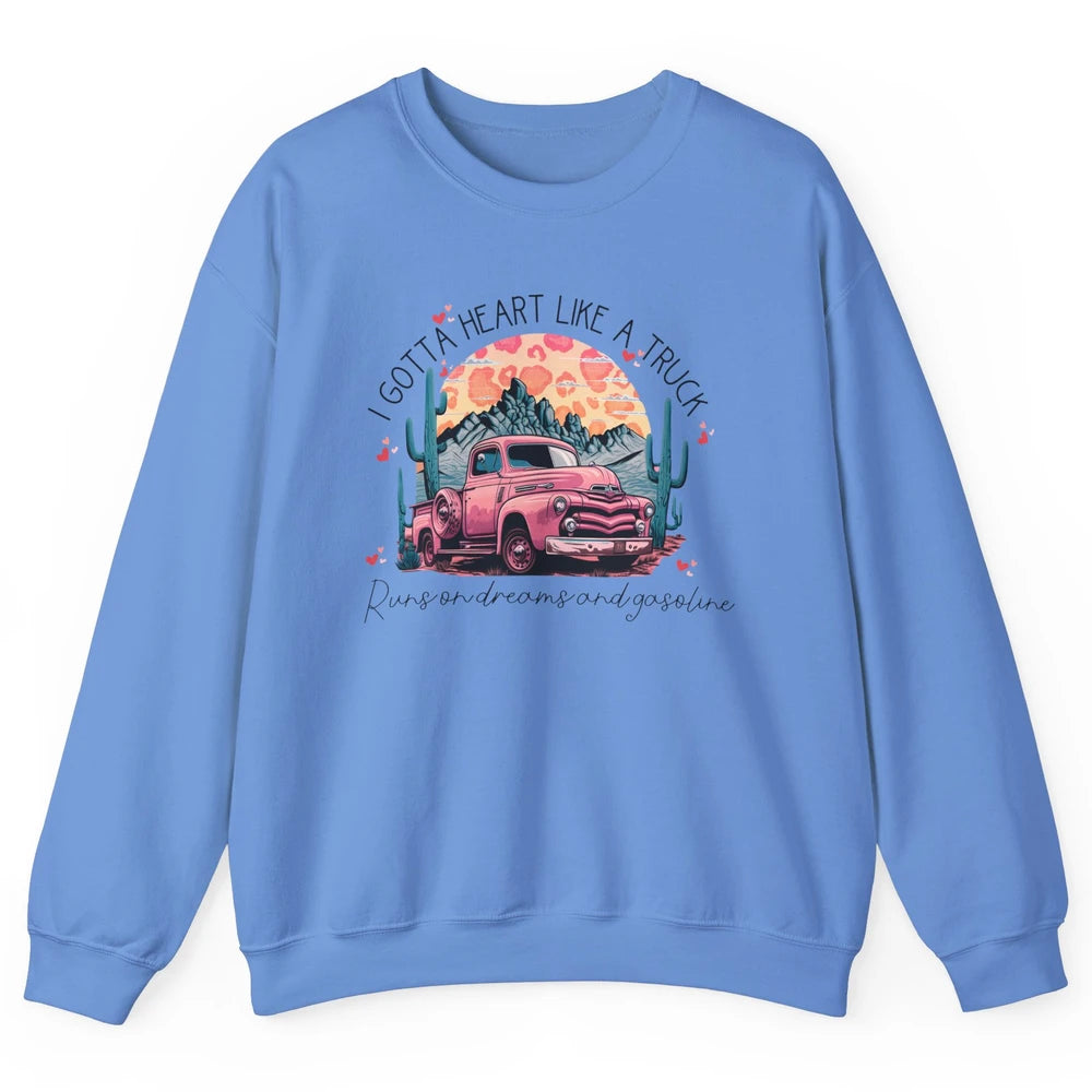 Retro Desert Cactus Got A Heart Like Truck Western Valentine Unisex Crewneck Sweatshirt