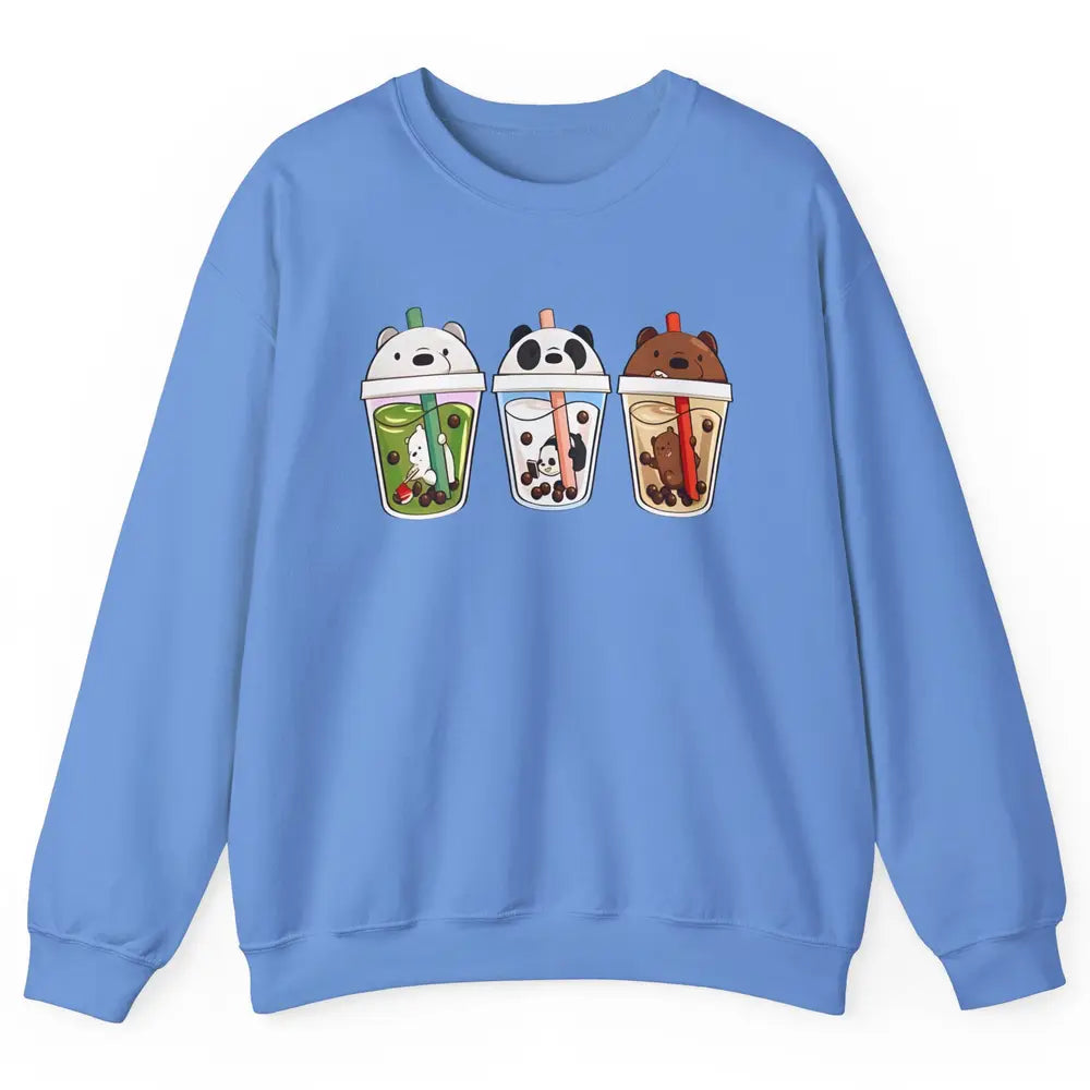 Panda Milk Tea Bears Milk Tea Animal Drinking Boba Lovers Unisex Crewneck Sweatshirt