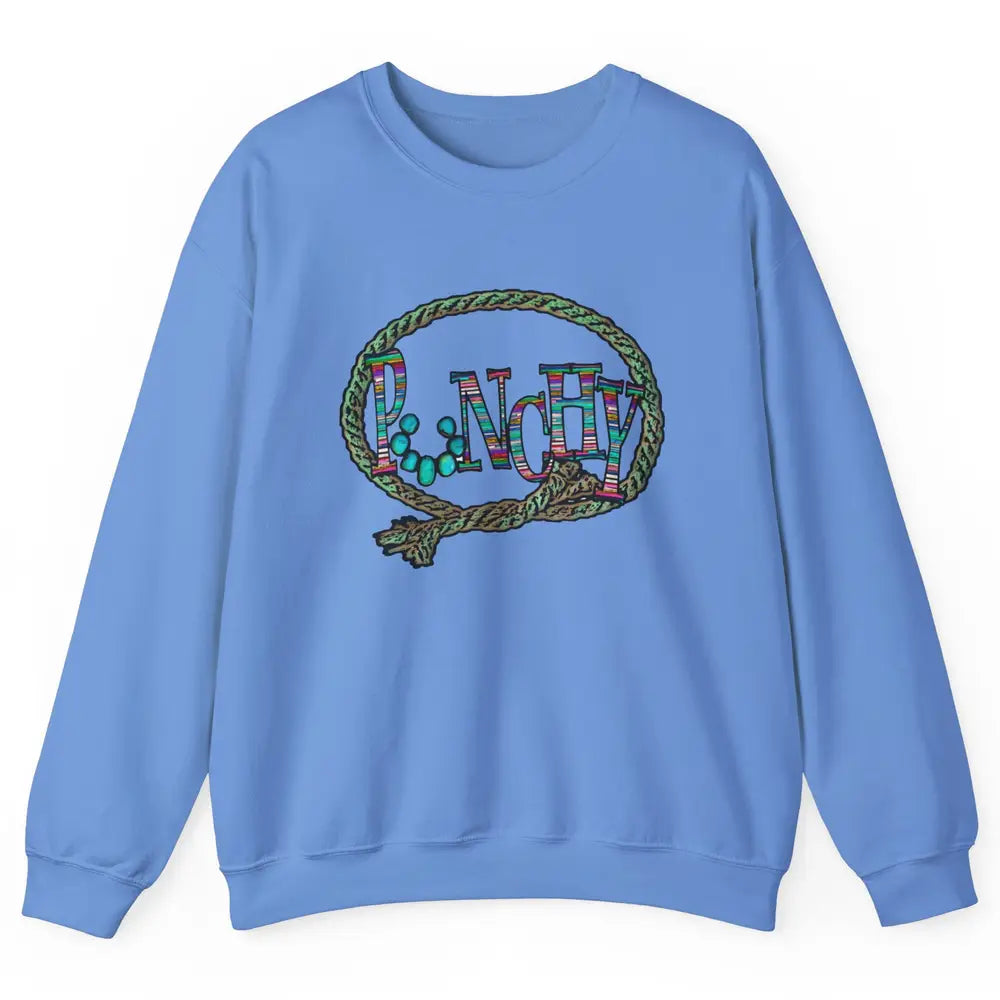 Retro Cowgirl Punchy Cowhide Turquoise Lasso Western Cowboy Unisex Crewneck Sweatshirt