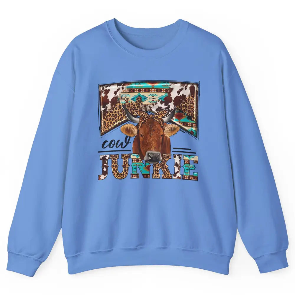 Retro Leopard Bandana Cow Junkie Western Country Farm Animal Unisex Crewneck Sweatshirt