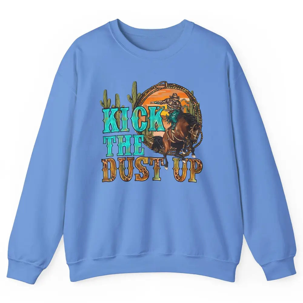Retro Desert Cowboy Bucking Horse Kick The Dust Up Western Unisex Crewneck Sweatshirt