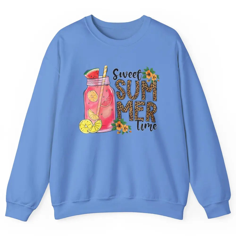 Retro 80s Floral Sweet Summer Watermelon Vaporwave Leopard Unisex Crewneck Sweatshirt