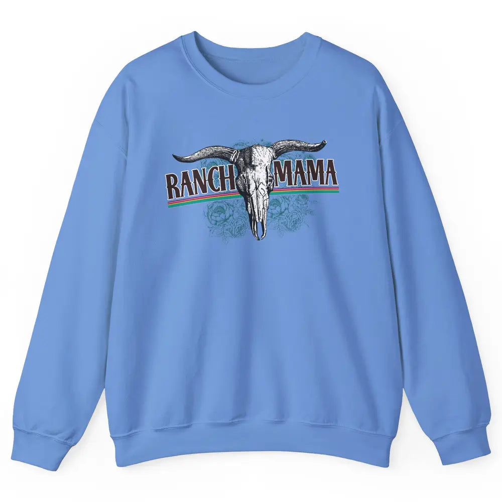 Retro Ranch Mama Highland Cow Skull Western Country Cowboy Unisex Crewneck Sweatshirt