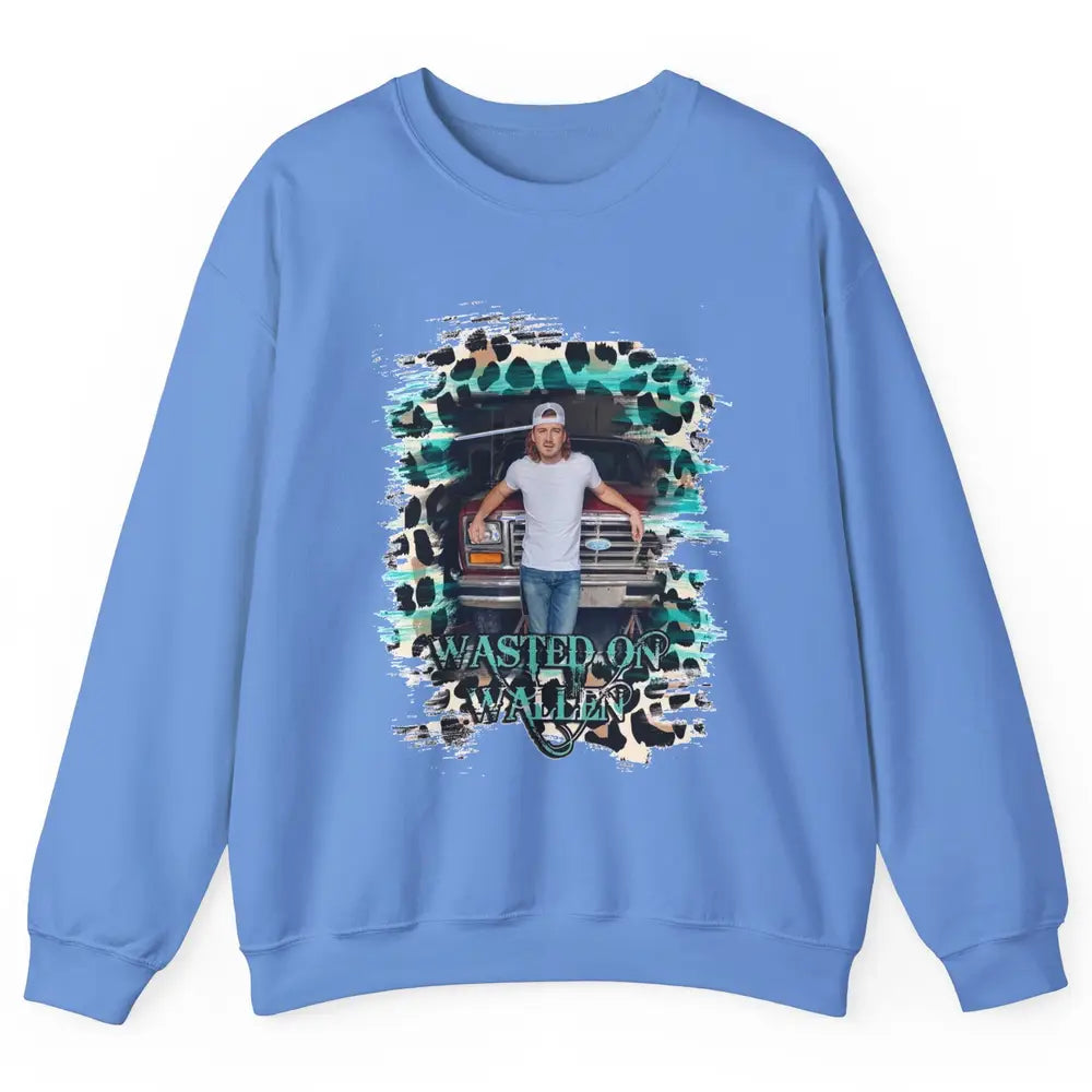 Retro Leopard Wasted On Wallen Turquoise Western Country Unisex Crewneck Sweatshirt