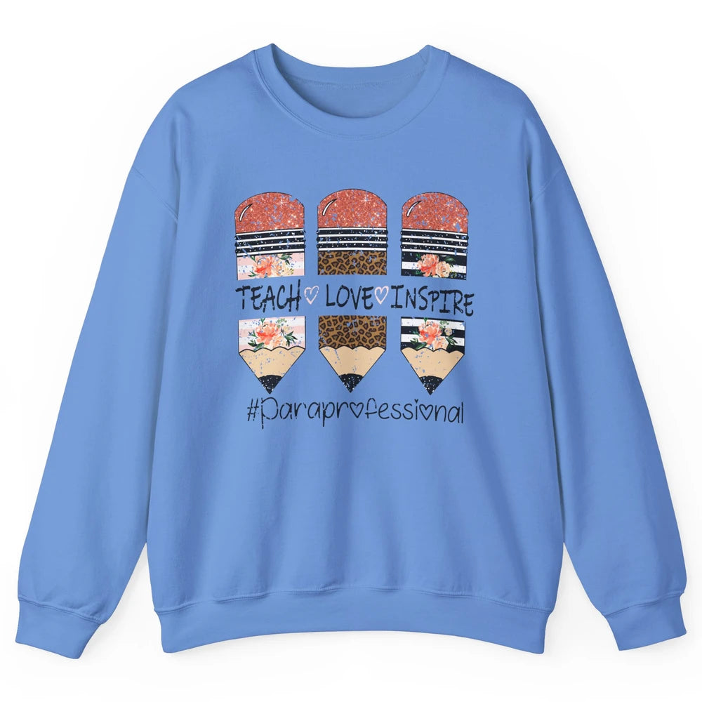 Retro Floral Leopard Teach Love Inspire Paraprofessional Unisex Crewneck Sweatshirt