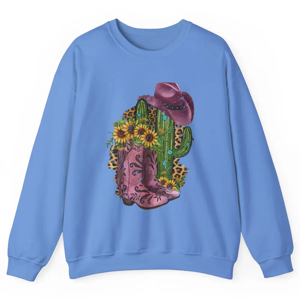 Retro Cowboy Boots & Hat Sunflower Let's Go Girls Cowgirls Unisex Crewneck Sweatshirt