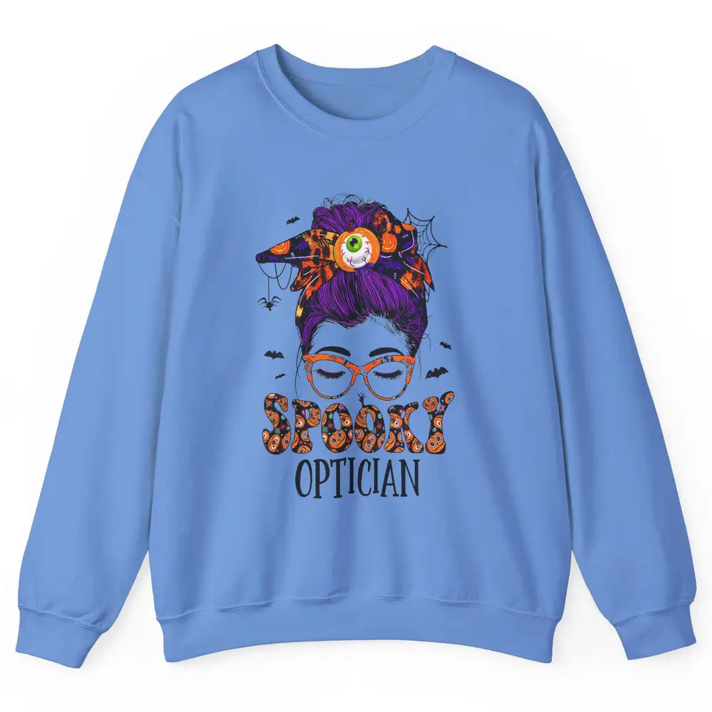 Optician Messy Hair Bun Eye Glasses Halloween Spooky Season Unisex Crewneck Sweatshirt