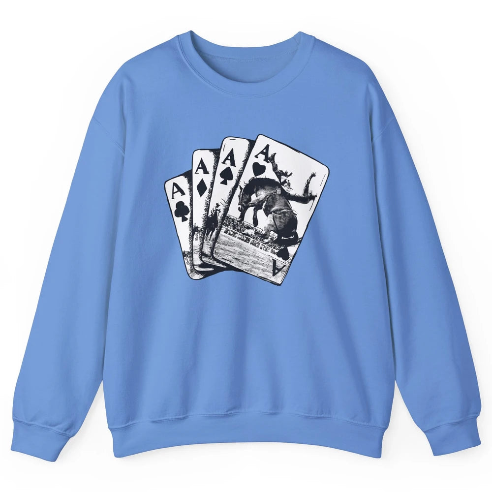 Punchy Cowboy Horsing Playing Cards Western Cowboy Rodeo Unisex Crewneck Sweatshirt