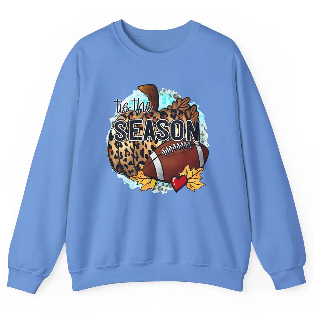 Leopard Football Pumpkin Tis The Season Fall Leaves Autumn Unisex Crewneck Sweatshirt