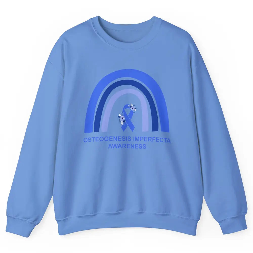 Osteogenesis Imperfecta Awareness OI Floral Blue Rainbow Unisex Crewneck Sweatshirt